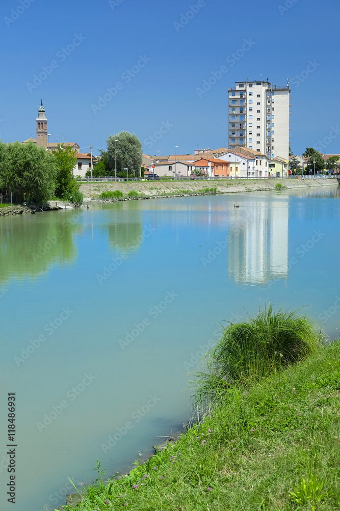 Adria, Italy - June, 29, 2016: embankment of Canalbianko chanel in a center of Adria, Italy