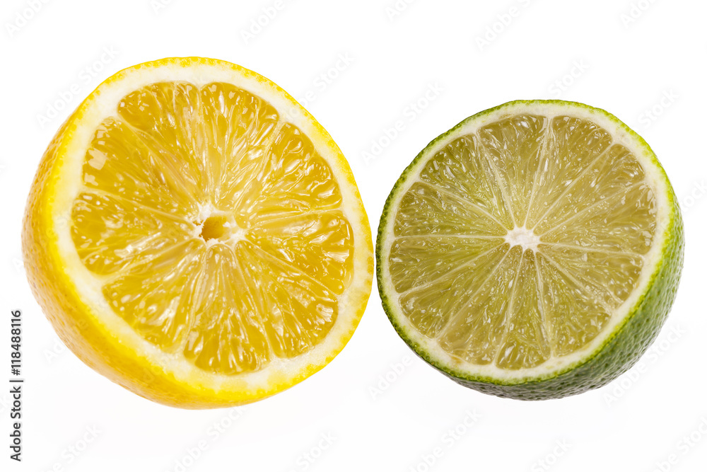 Half a lemon and lime isolated on white background Half a lemon and lime isolated on white background