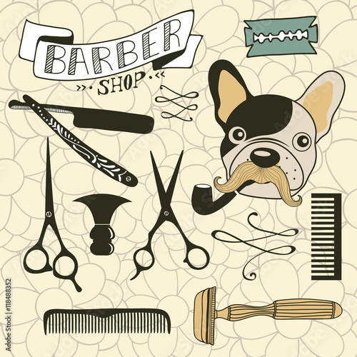 Set of vintage barber shop and hairdresser graphics