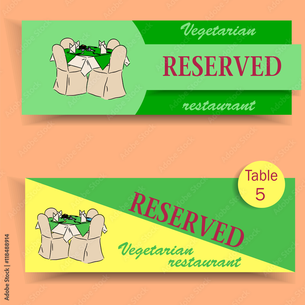 Card reservations for restaurants and cafes. With elements hand drawing. Horizontal banner