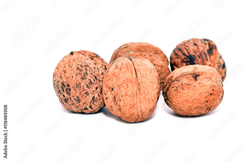 Nuts arranged on white background Nuts arranged on white background