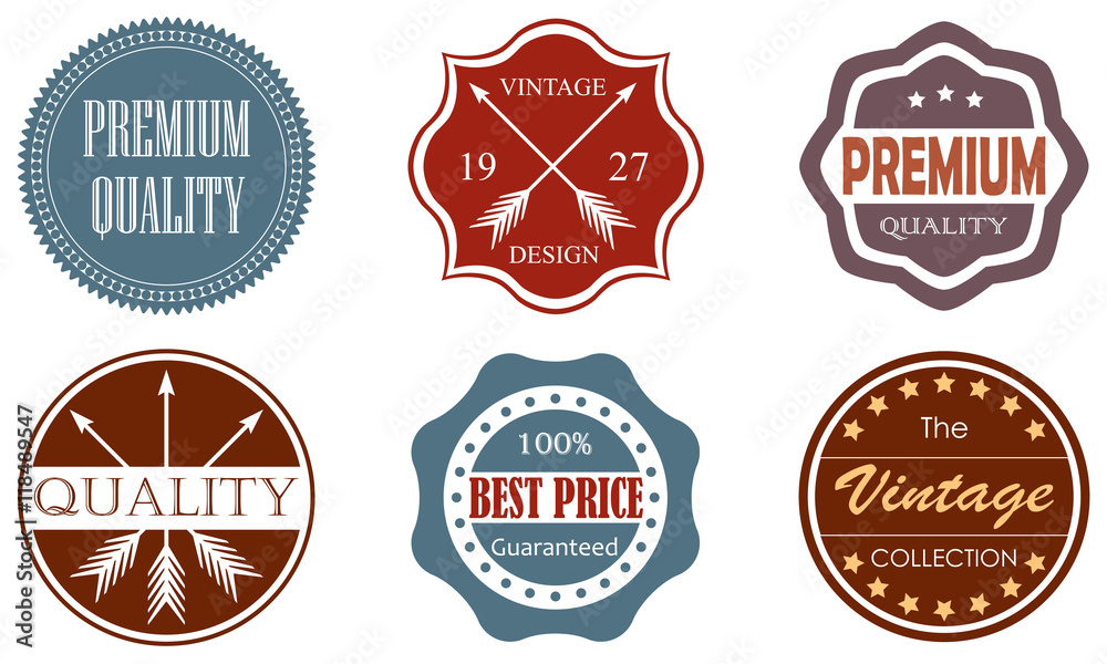 Premium quality, best price, vintage design badges and labels set. Vector illustration.