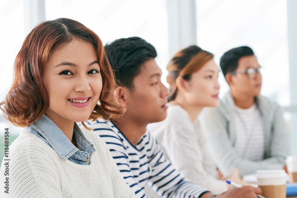 Portrait of pretty female student in the class Portrait of pretty female student in the class