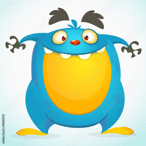 Happy cartoon monster. Halloween vector blue monster