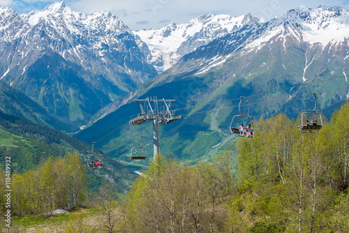 Cableway of Hatsvali (Khatsvali) ski resort in June photo