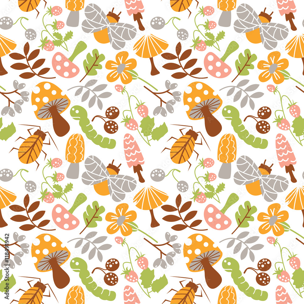 Mushrooms and insects pattern Mushrooms and insects pattern