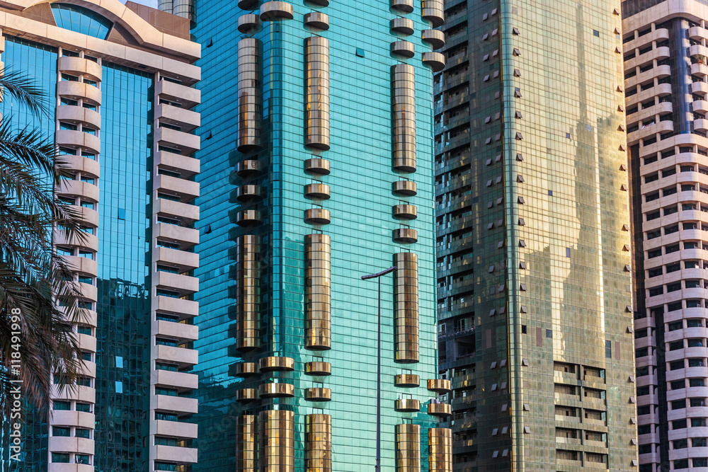 DUBAI, UAE - NOVEMBER 9, 2013: Modern buildings, UAE. Dubai was the fastest developing city in the world between 2002 and 2008.
