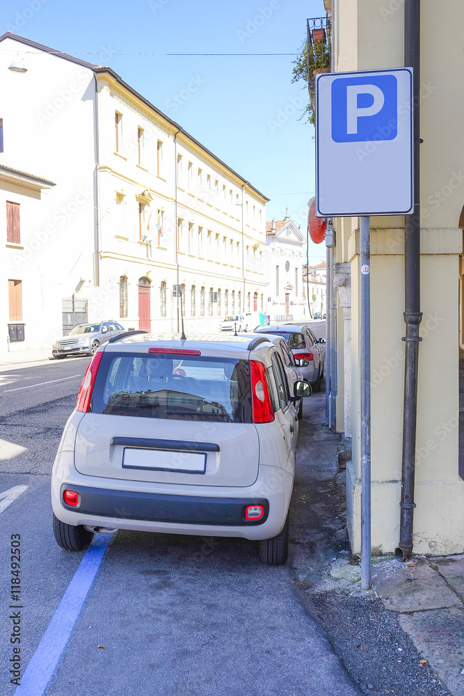 Vicenza, Italy - July, 17, 2016: parking in a center of Vicenza, Italy