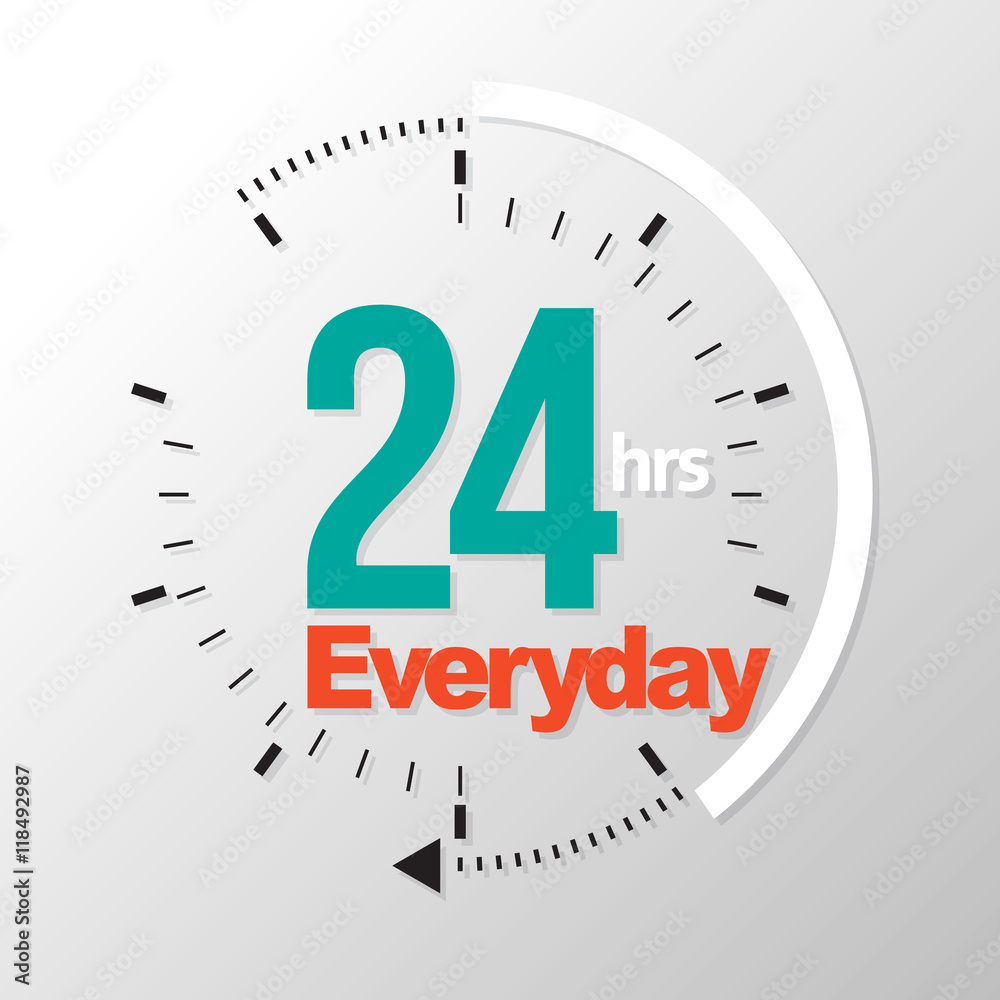 Twenty four hour everyday. Vector illustration. Can use for service advertising. Twenty four hour everyday. Vector illustration. Can use for service advertising.