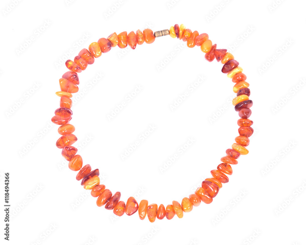 Fototapeta premium Raw Polished Adult Baltic Amber Necklace Separated on White Background