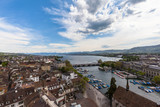Aerial view of Zurich old town and lake