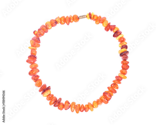 Raw Polished Adult Baltic Amber Necklace Separated on White Background