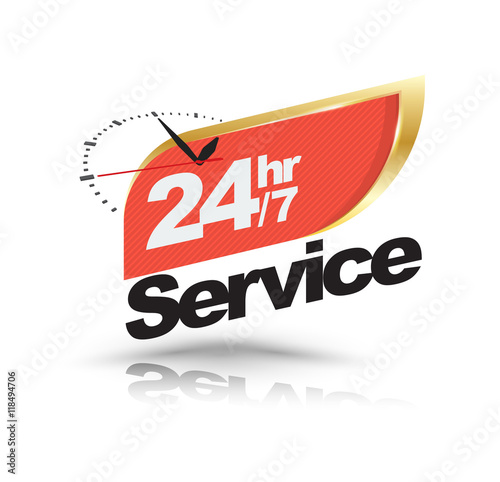 24hr /7 service with Clock banner. Vector illustration.