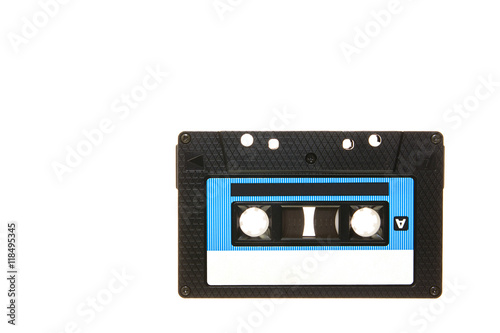 close up of vintage audio tape cassette isolated