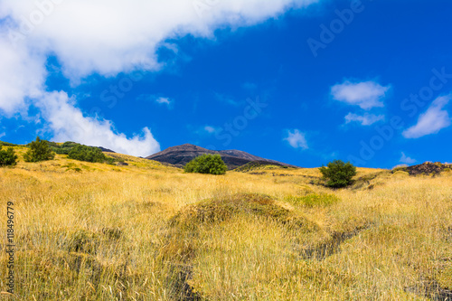 View of the Volcano Etna in a summer day