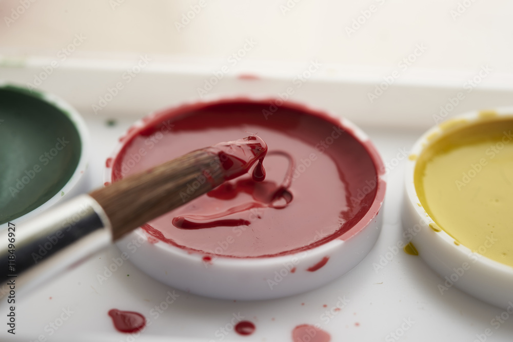 brush in red paint brush in red paint