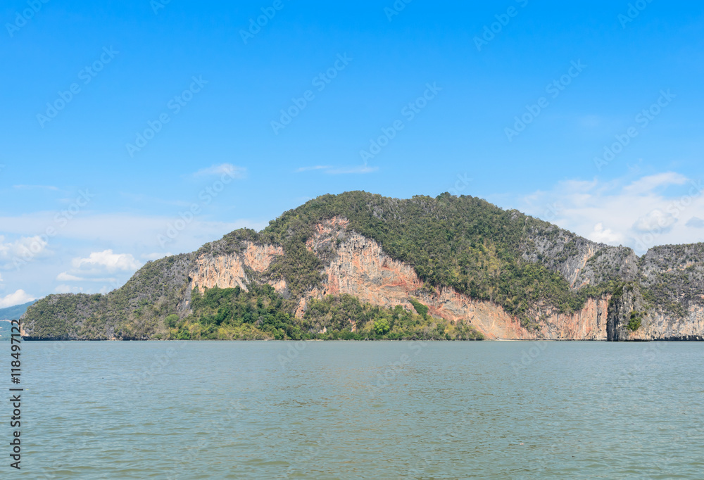 Landscapes of limestone island in Phang Nga Bay National Park, Thailand. Imagine as Wild boar and tiger image on cliff Landscapes of limestone island in Phang Nga Bay National Park, Thailand. Imagine as Wild boar and tiger image on cliff