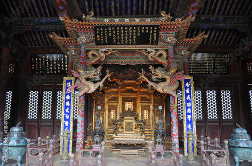 Shenyang Imperial Palace (Mukden Palace) Throne of Chongzheng Hall, Shenyang, Liaoning Province, China. Shenyang Imperial Palace is UNESCO world heritage site built in 400 years ago.