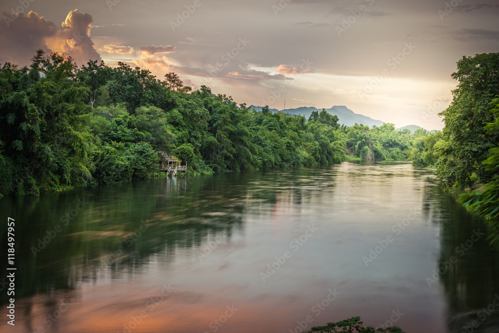 River Kwai Landscape at sunset time , Kanchanaburi, Thailand