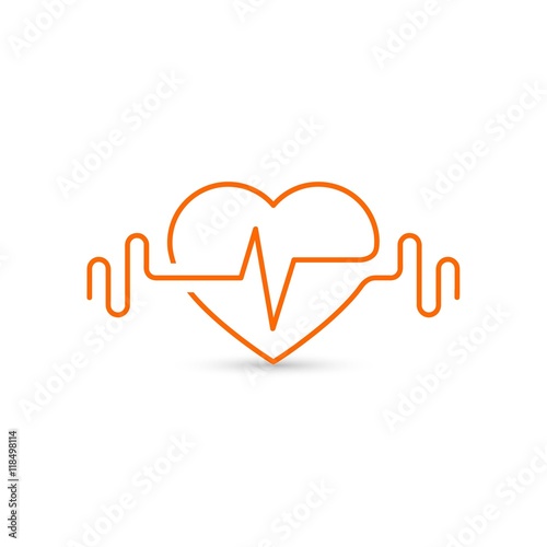 Vector heart outline, dumbbells and a cardiogram. Icon symbolizing health and sport. Lifestyle