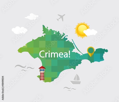 Map of Crimea in the flat style with decorative elements