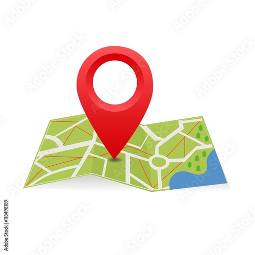 Vector map icon with Pin Pointer. Flat style