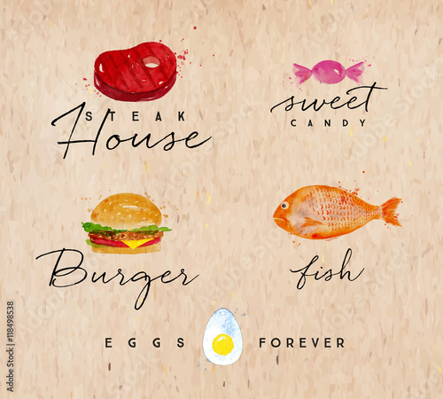 Watercolor label burger kraft