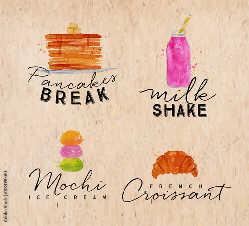 Watercolor label croissant kraft