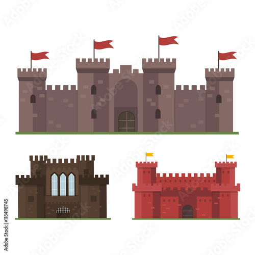 Cartoon fairy tale castle tower icon. Cute cartoon castle architecture. Vector illustration fantasy house fairytale medieval castle. Kingstone cartoon castle cartoon stronghold design fable isolated.