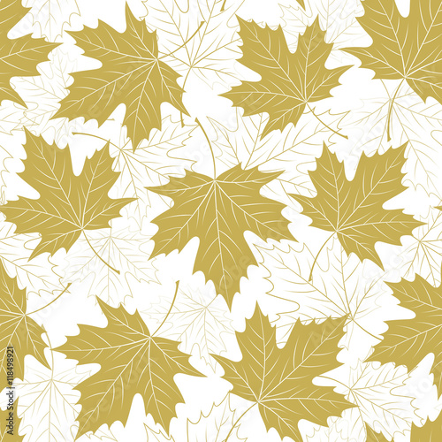 Fall leaf seamless pattern. Autumn foliage. Repeating golden color design. Vector illustration