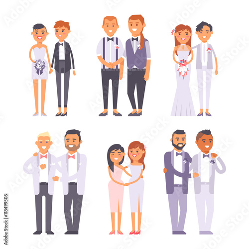 Wedding gay couples vector characters