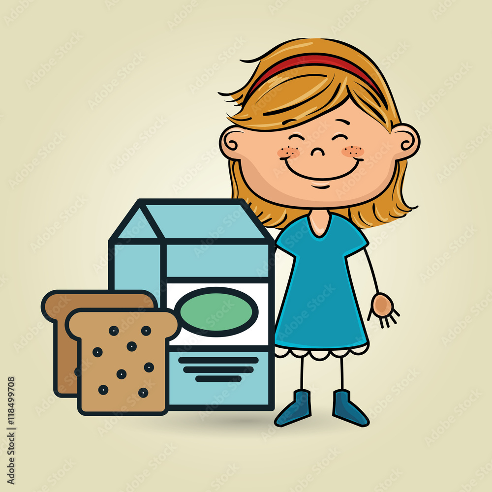 girl milk bread food vector illustration graphic