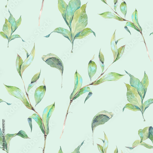 watercolor seamless pattern with leaves and twigs © depiano