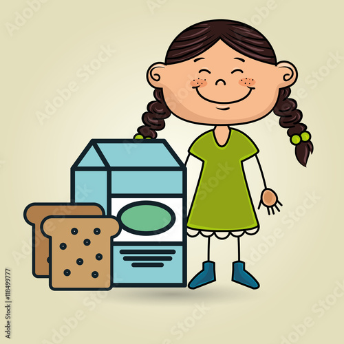 girl milk bread food vector illustration graphic