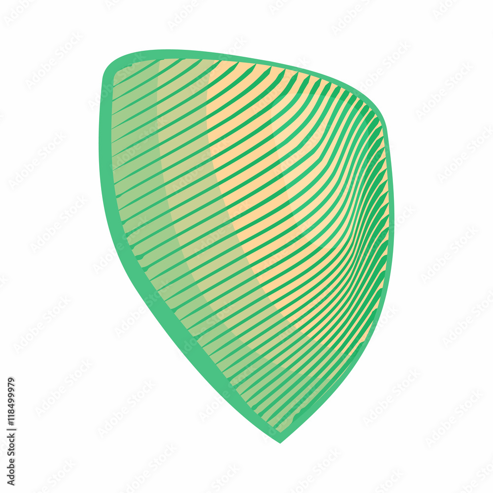 Green shield with stripes icon in cartoon style isolated on white background Green shield with stripes icon in cartoon style isolated on white background