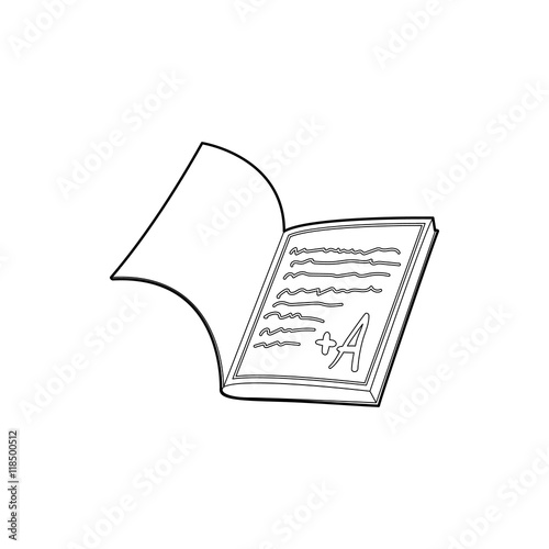 School diary icon in outline style isolated on white background. Study symbol
