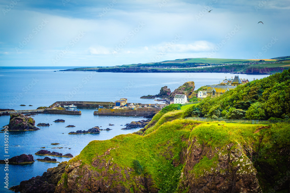 Scottish summer landscape, St Abbs village, Scotland, UK Scottish summer landscape, St Abbs village, Scotland, UK