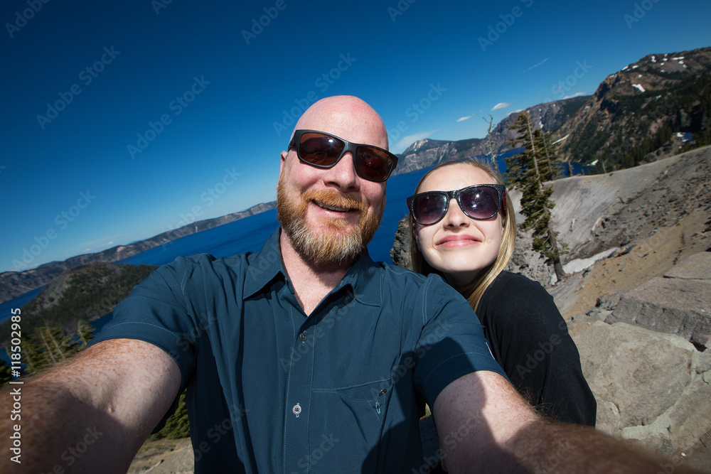 Father and Daughter family selfie at Crater Lake, Oregon
