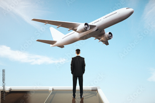 Businessman looking at plane © Who is Danny
