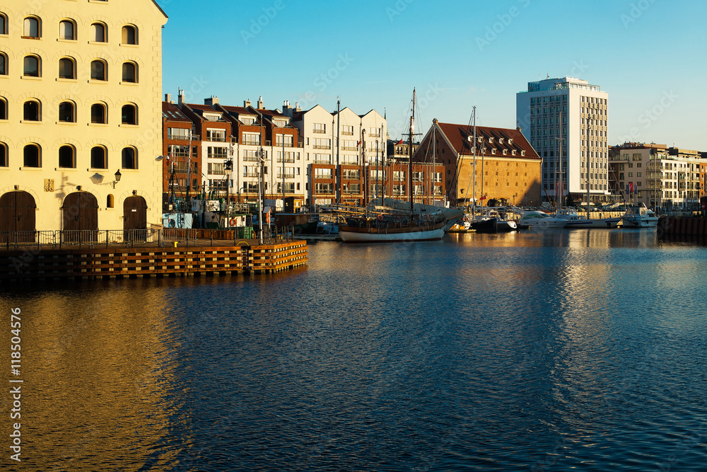Around the world concept. Cityscape of Gdansk - one city of Trojmiasto