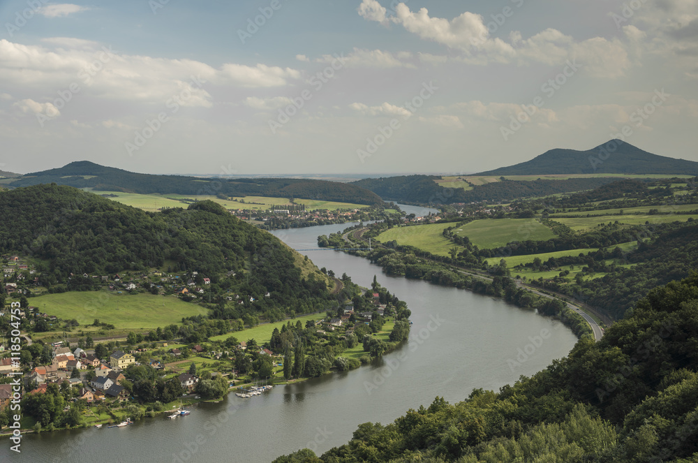Ceske Stredohori mountains and valley of river