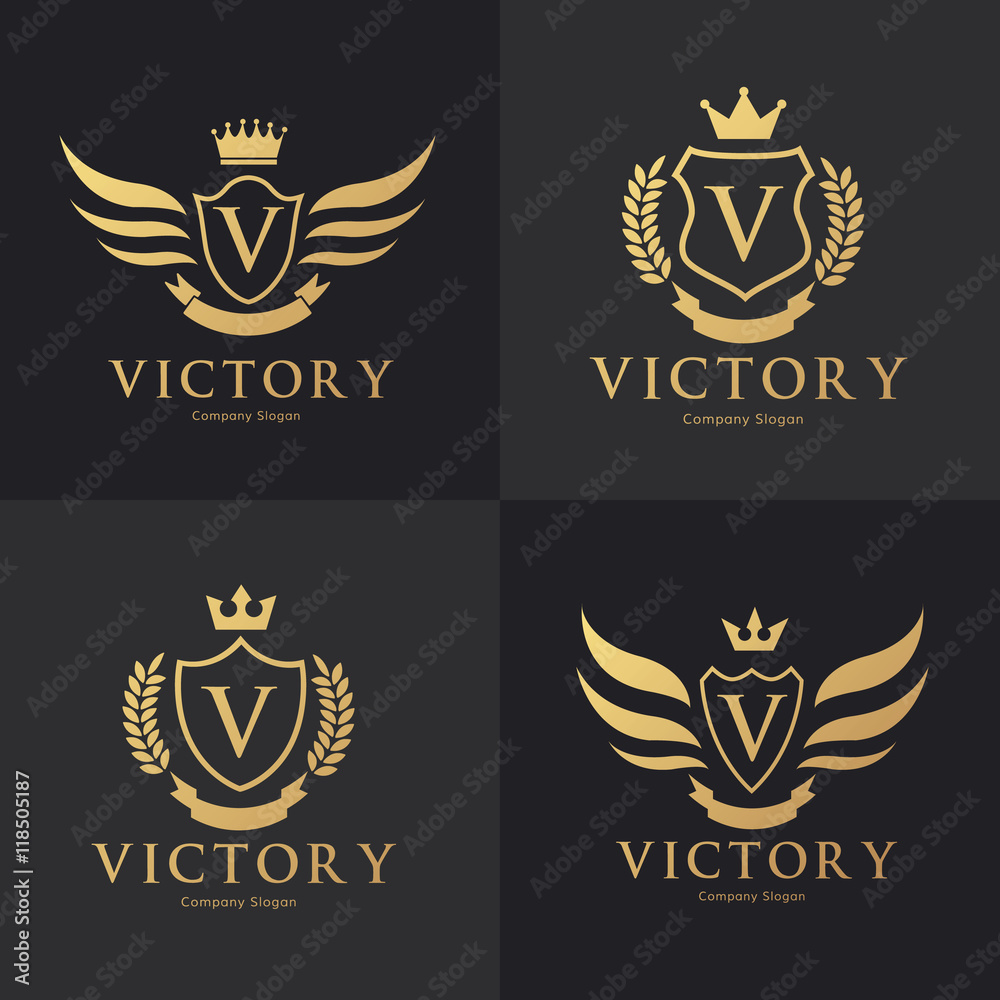Victory logo set, hotel logo, fashion brand logo, royal logo, vip logo design. Victory logo set, hotel logo, fashion brand logo, royal logo, vip logo design.