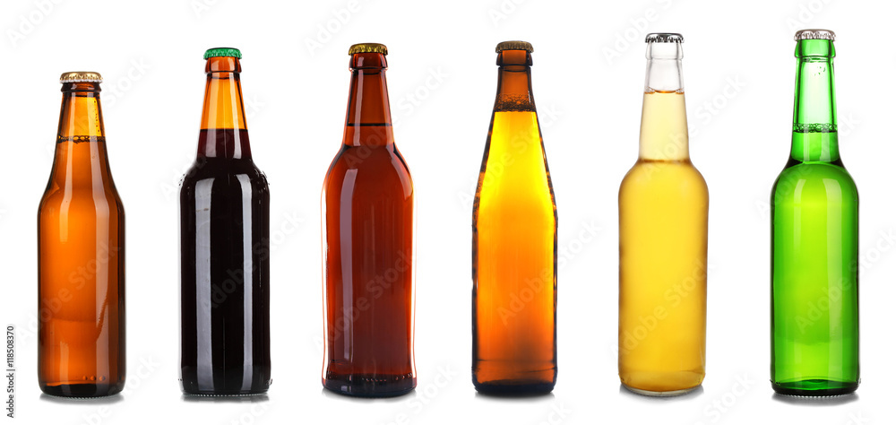 Bottles of different beer isolated on white Bottles of different beer isolated on white