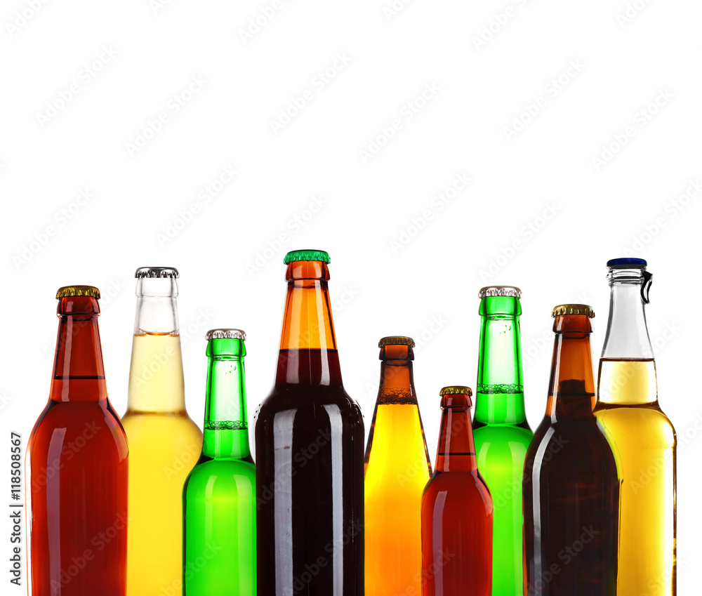 Bottles of different beer isolated on white