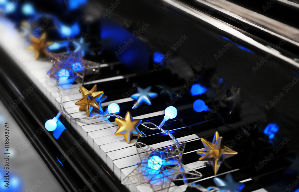 Piano keys with Christmas decorations Piano keys with Christmas decorations