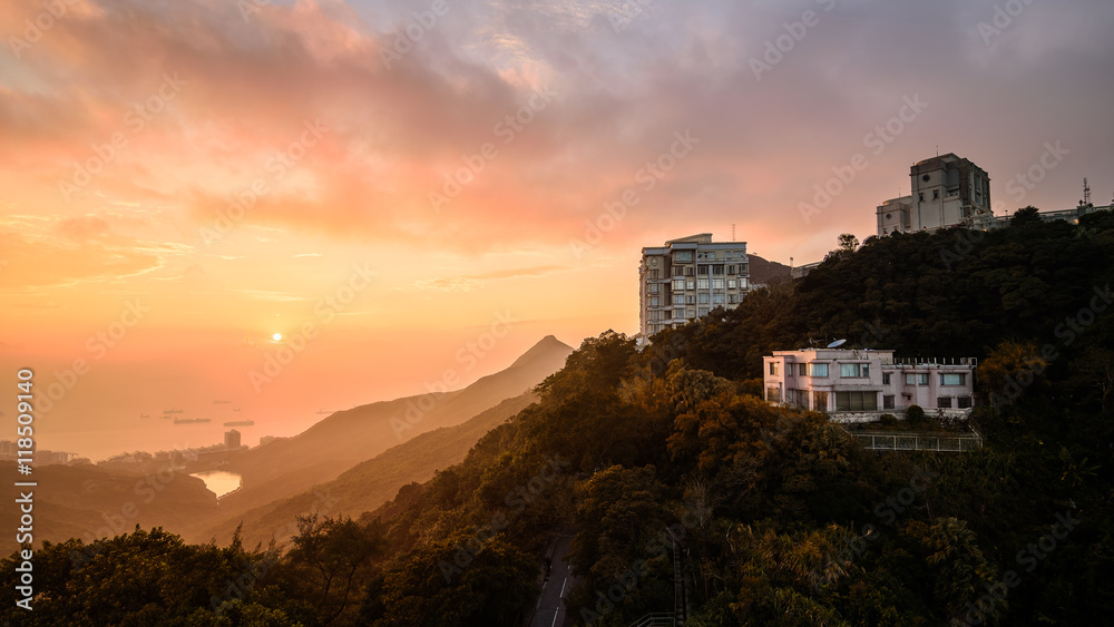 Sunset view from The peak Hongkong