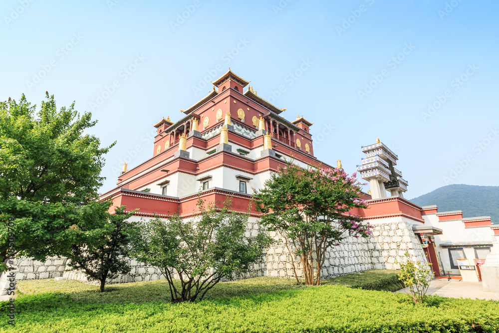  Traditional Tibetan Buddhism buildings scenery in wuxi lingshan,China