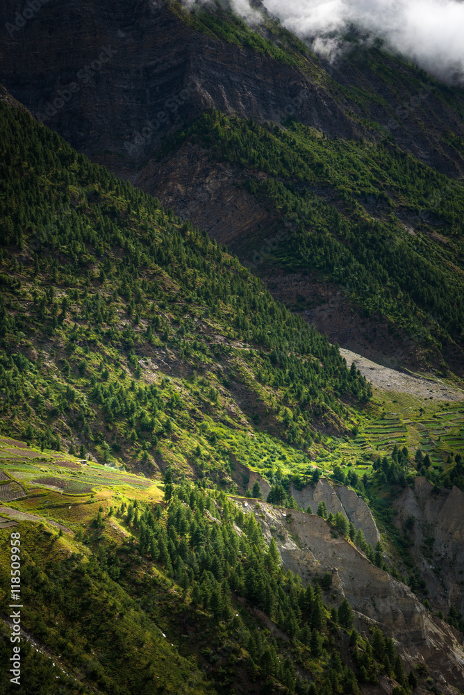 Himalayan mountain landscape along Manali - Leh National Highway in Ladakh, Jammu and Kashmir state, India.