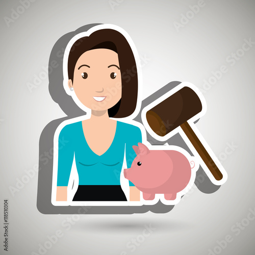 woman piggy saving money vector illustration graphic