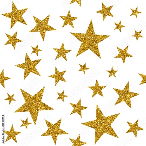 Seamless pattern with gold stars on white background. Vector illustration. 